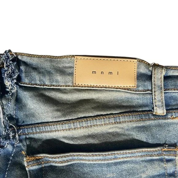 MNML M1 Stretch Denim Cargo Jeans Blue Zipper Distressed Men Size 33 Cargo